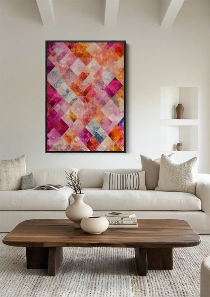 Abstraktes Rautenmuster Pink Orange Bunt Überlappend Geometrisches Gemälde