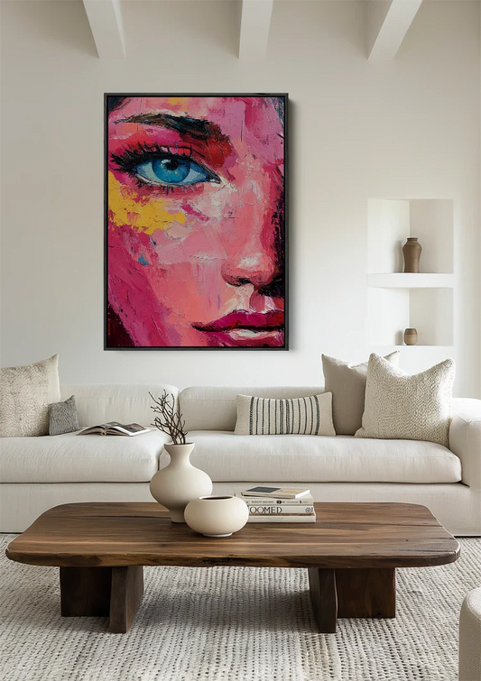 Abstract portret canvas schilderij als blikvanger in de hal