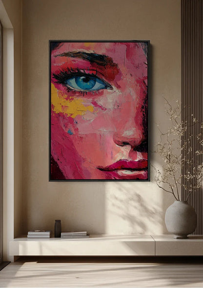 Woman Blue Eye Abstract Expressive Pink Portrait Painting