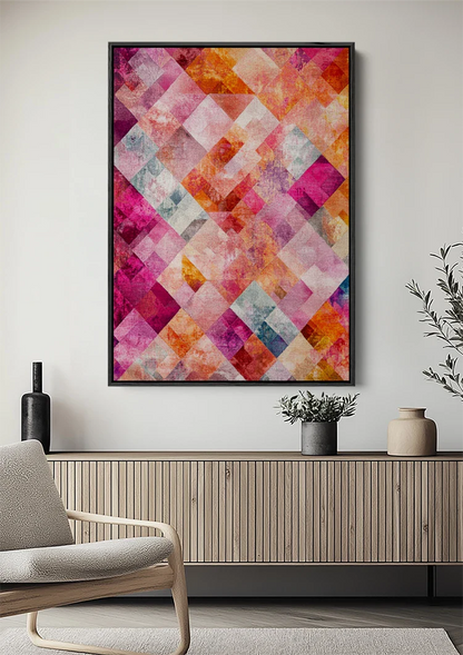 Abstraktes Rautenmuster Pink Orange Bunt Überlappend Geometrisches Gemälde