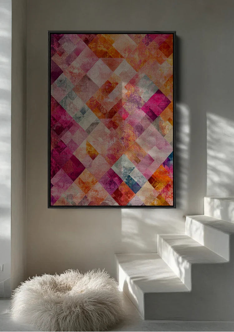 Abstraktes Rautenmuster Pink Orange Bunt Überlappend Geometrisches Gemälde
