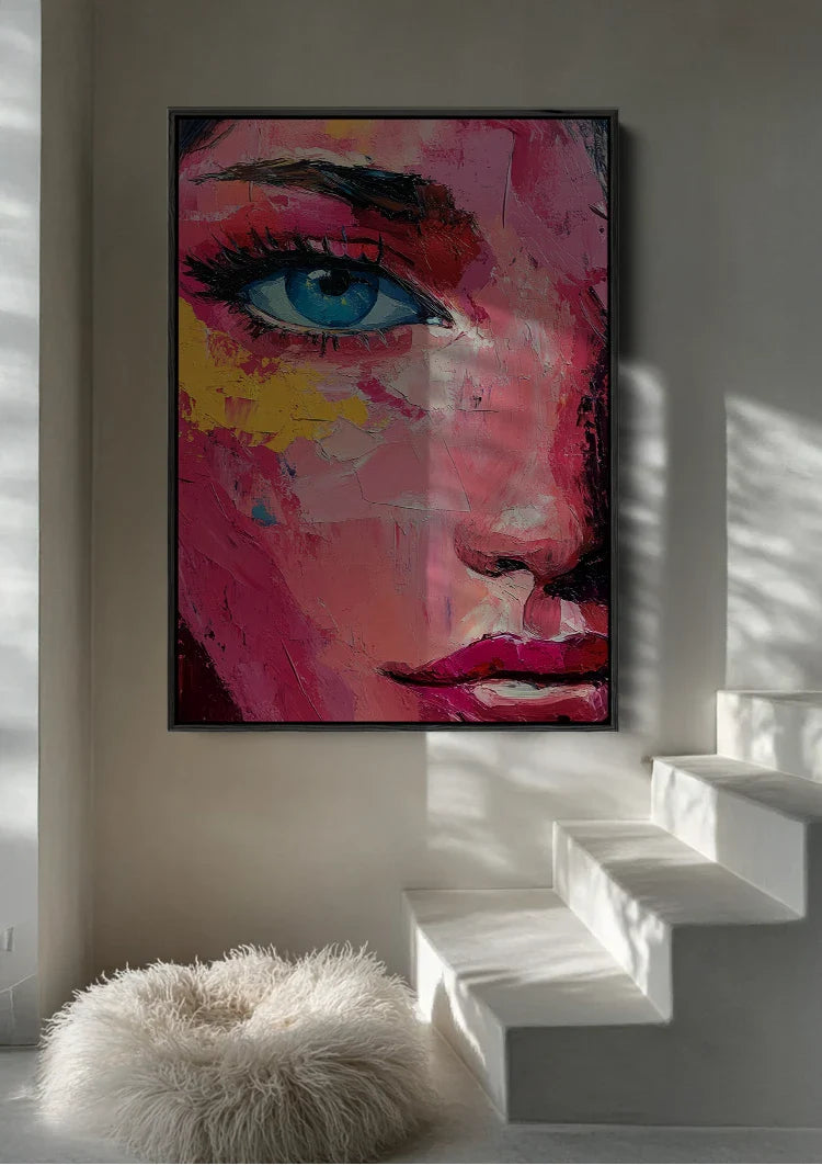 Woman Blue Eye Abstract Expressive Pink Portrait Painting