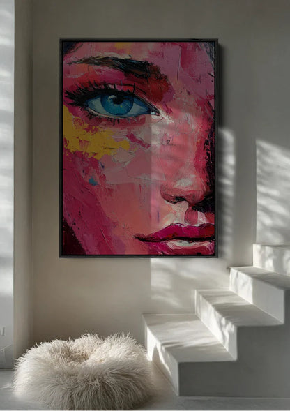 Woman Blue Eye Abstract Expressive Pink Portrait Painting