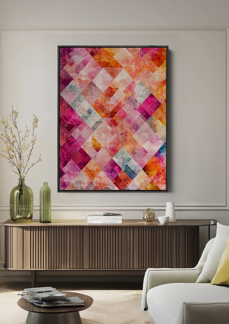 Abstraktes Rautenmuster Pink Orange Bunt Überlappend Geometrisches Gemälde