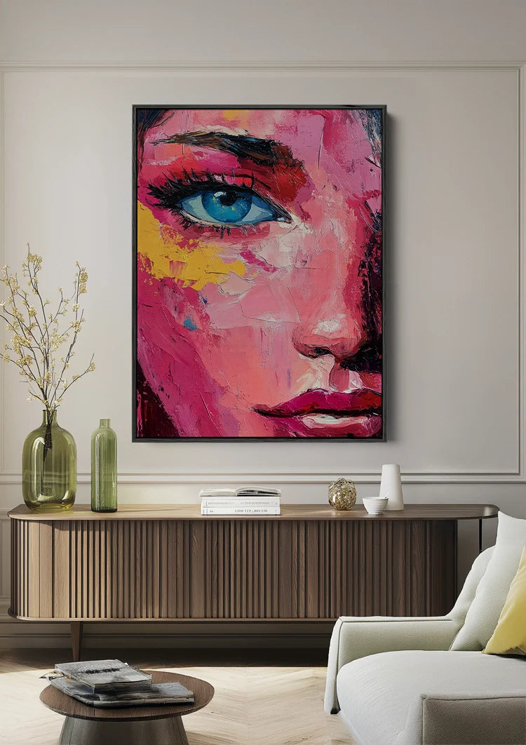 Woman Blue Eye Abstract Expressive Pink Portrait Painting
