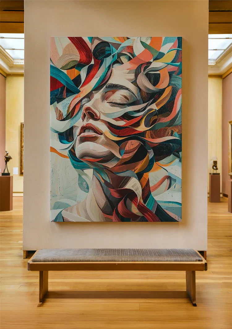 Abstraktes Frauenporträt mit bunten Strömungen Expressionistisches Gemälde