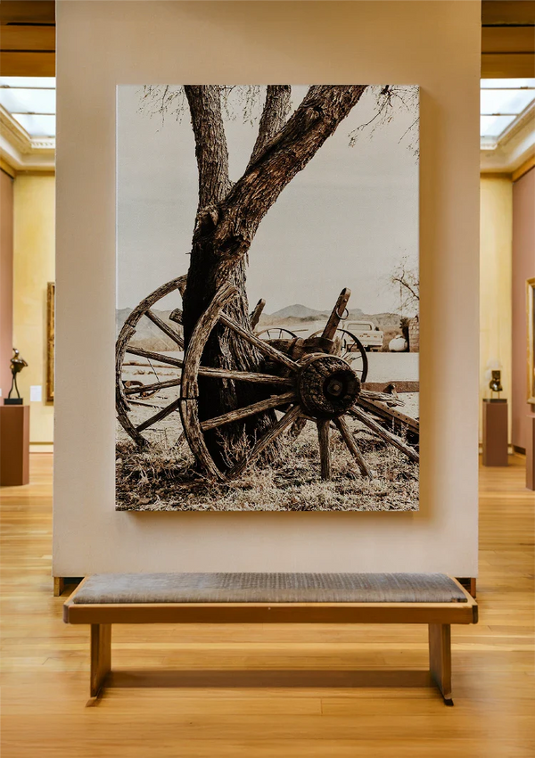 Old Wooden Wagon Wheel Tree Desert Vintage Rustic Painting