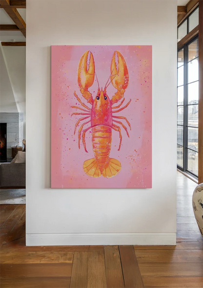 Pink Lobster Orange Cheerful Watercolor Style Pastel Background Painting