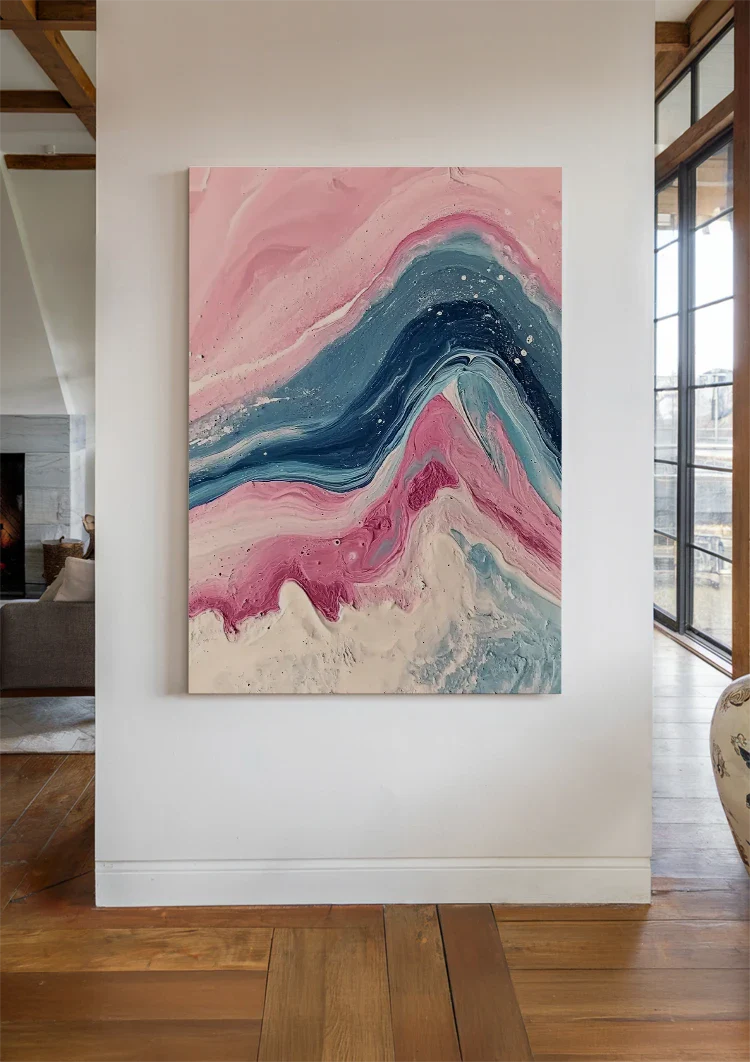 Abstract Wave Movements Pink Blue Liquid Art Marble Style Painting