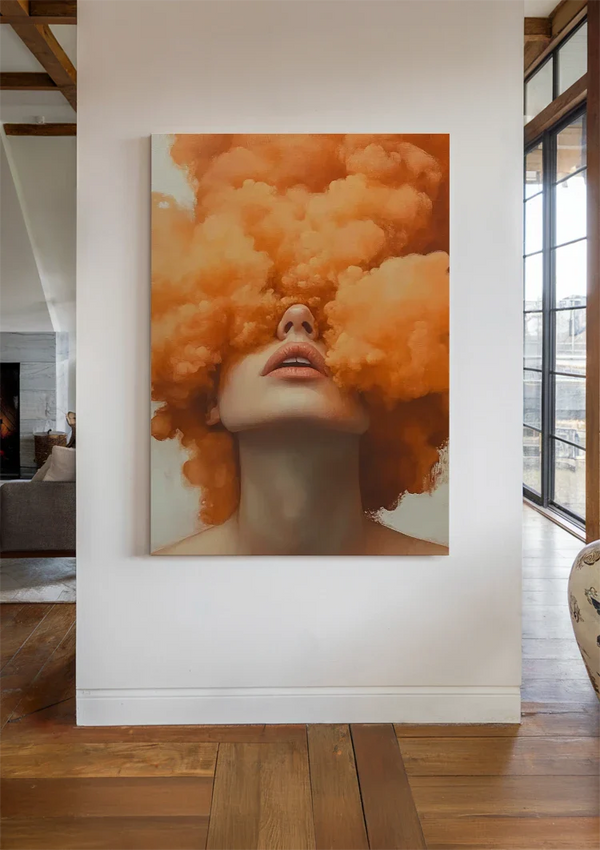 Woman Orange Smoke Cloud Surreal Portrait Painting