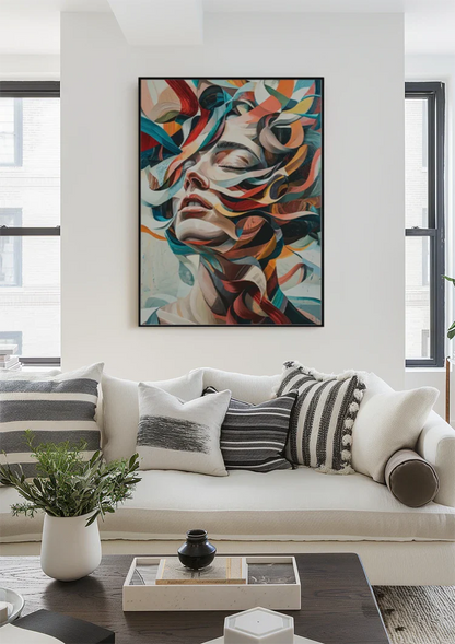 Abstraktes Frauenporträt mit bunten Strömungen Expressionistisches Gemälde