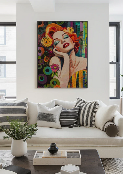 Glamorous Woman With Red Hair Colorful Pop Art Retro Painting