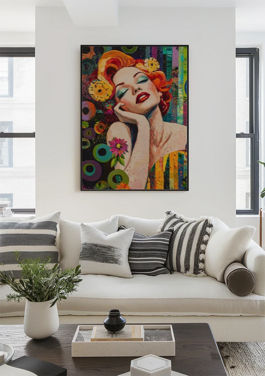 Glamoureuze vrouw canvas schilderij aan de muur in de hal
