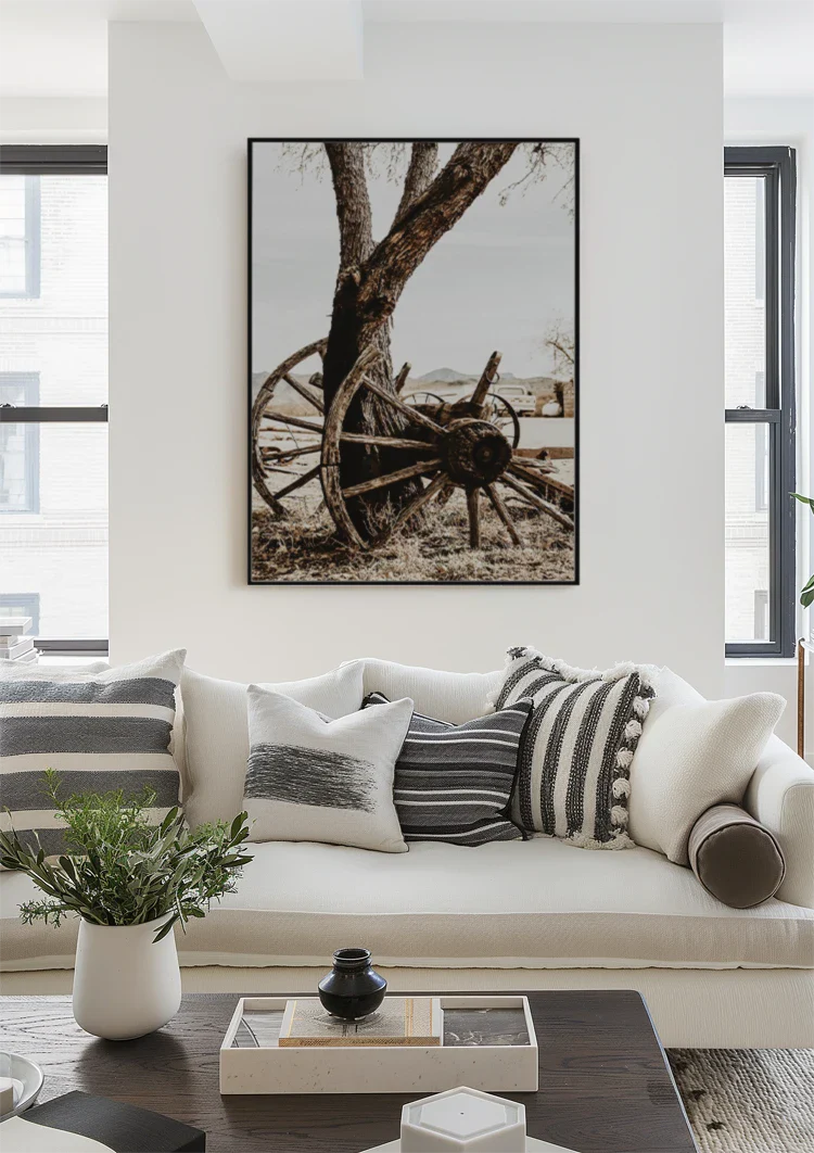 Old Wooden Wagon Wheel Tree Desert Vintage Rustic Painting