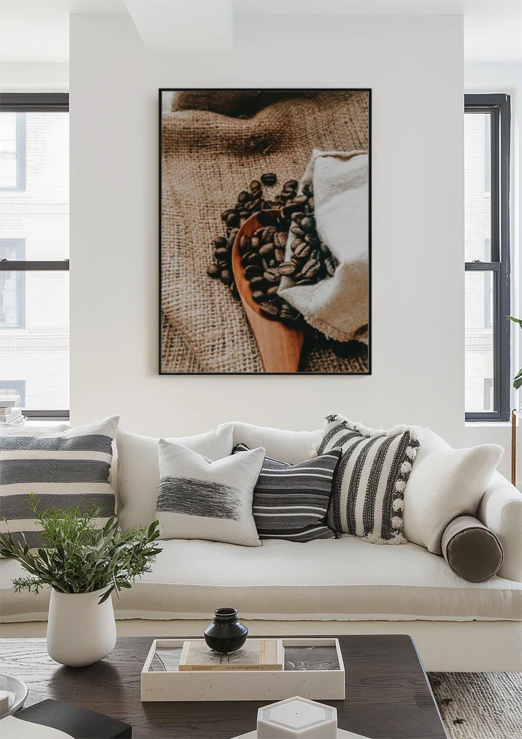 Coffee Beans Wooden Spoon Jute Bag Rustic Coffee Painting