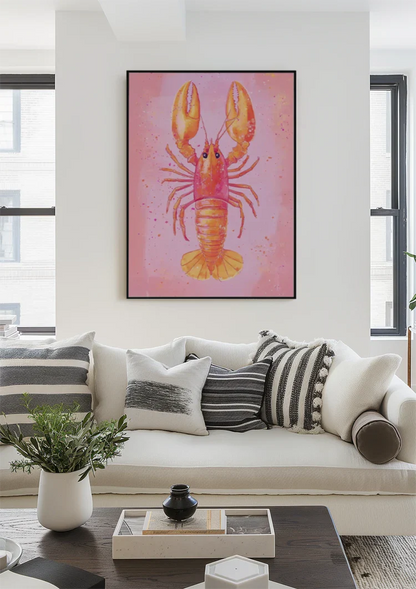 Pink Lobster Orange Cheerful Watercolor Style Pastel Background Painting