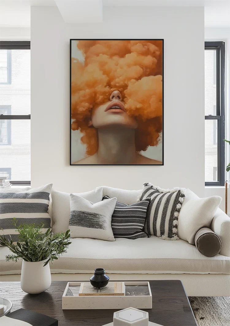 Woman Orange Smoke Cloud Surreal Portrait Painting