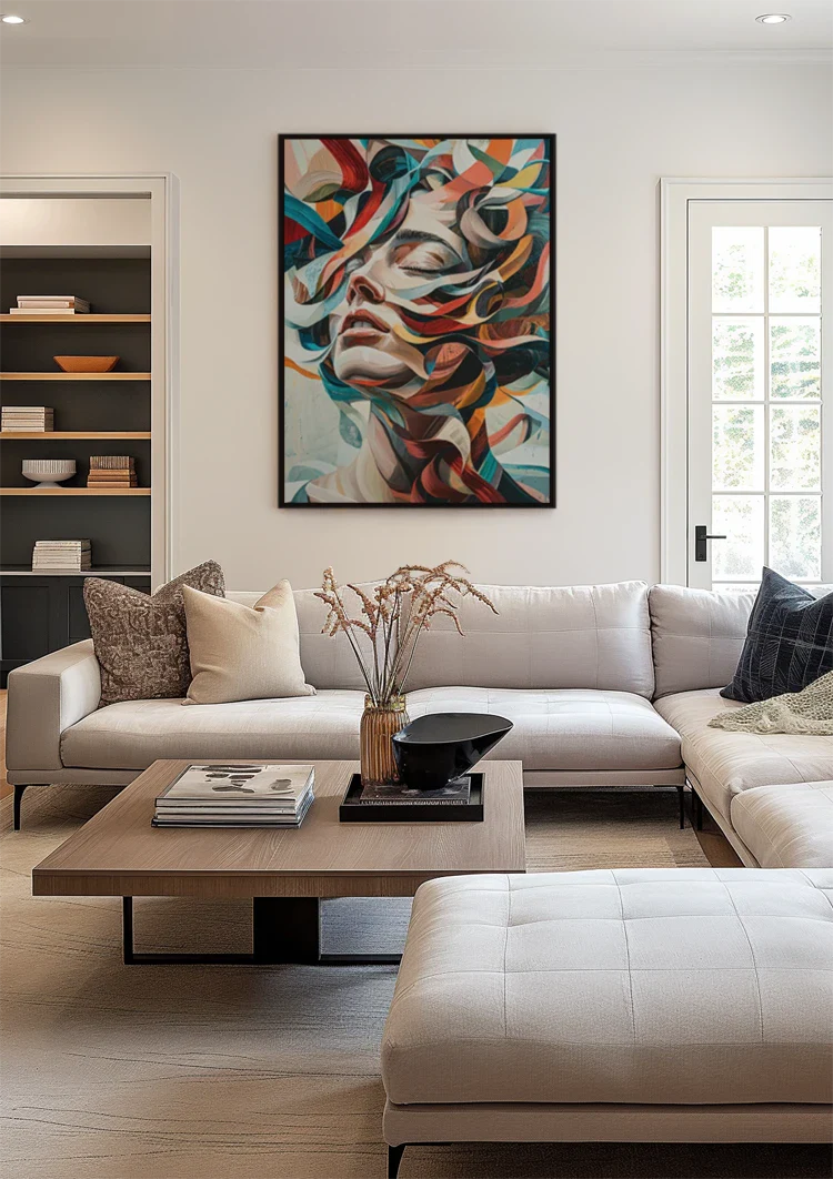 Abstraktes Frauenporträt mit bunten Strömungen Expressionistisches Gemälde