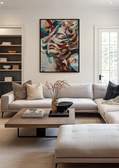 Abstraktes Frauenporträt mit bunten Strömungen Expressionistisches Gemälde