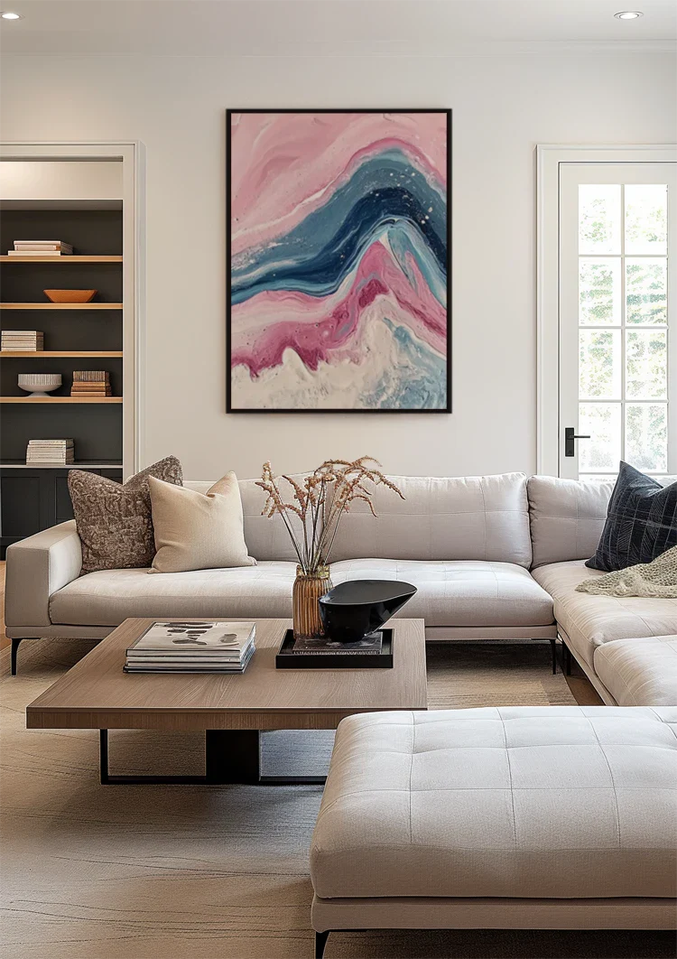 Abstract Wave Movements Pink Blue Liquid Art Marble Style Painting