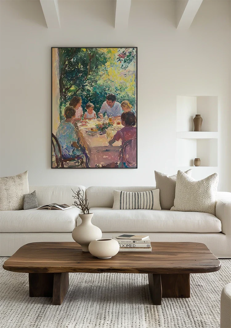 Familie Diner Buiten In Zonlicht Impressionistisch Schilderij