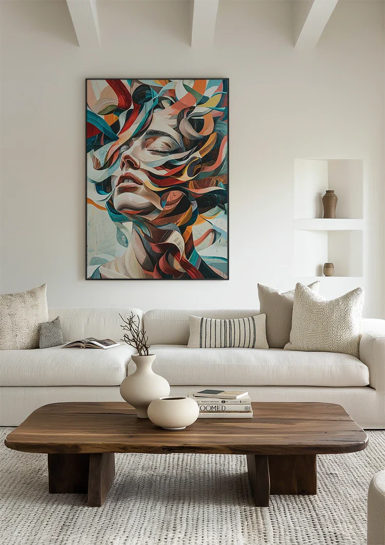 Abstraktes Frauenporträt mit bunten Strömungen Expressionistisches Gemälde
