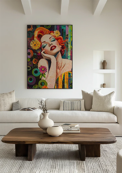 Glamorous Woman With Red Hair Colorful Pop Art Retro Painting