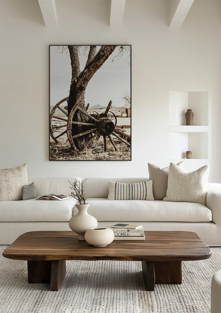 Old Wooden Wagon Wheel Tree Desert Vintage Rustic Painting