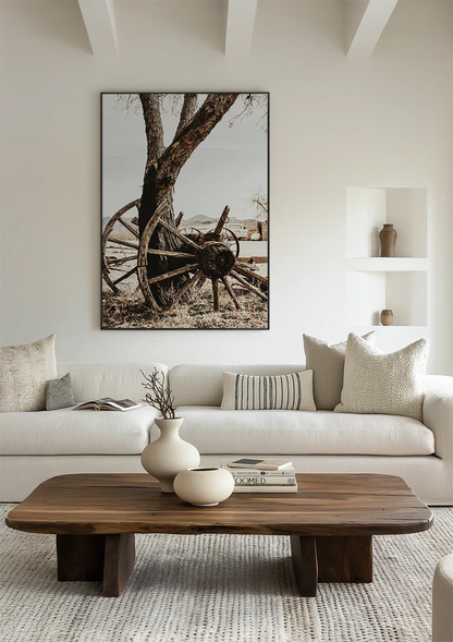 Old Wooden Wagon Wheel Tree Desert Vintage Rustic Painting