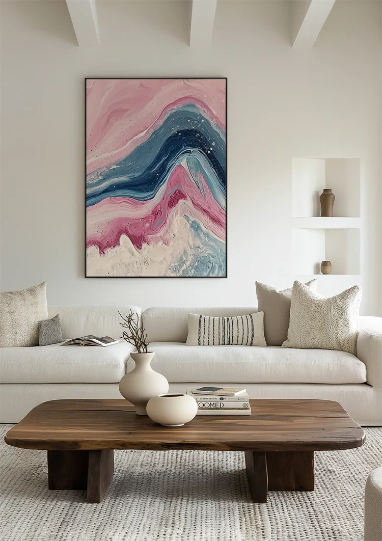 Abstract Wave Movements Pink Blue Liquid Art Marble Style Painting