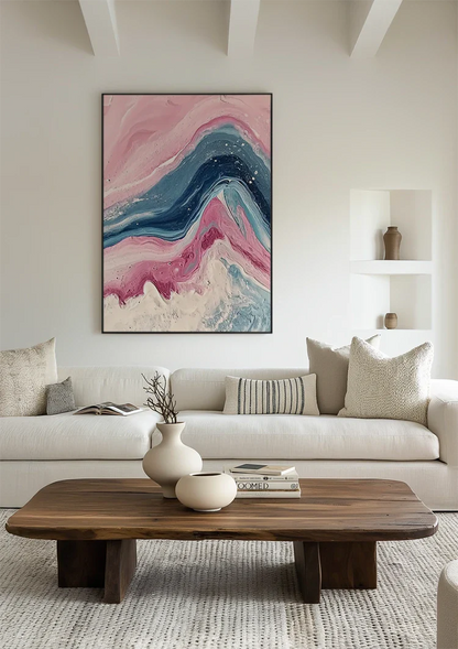 Abstract Wave Movements Pink Blue Liquid Art Marble Style Painting