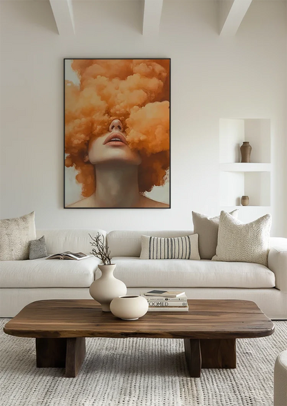 Woman Orange Smoke Cloud Surreal Portrait Painting