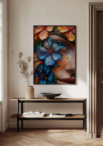 Exotic Female Portrait with Colorful Tropical Flowers Painting