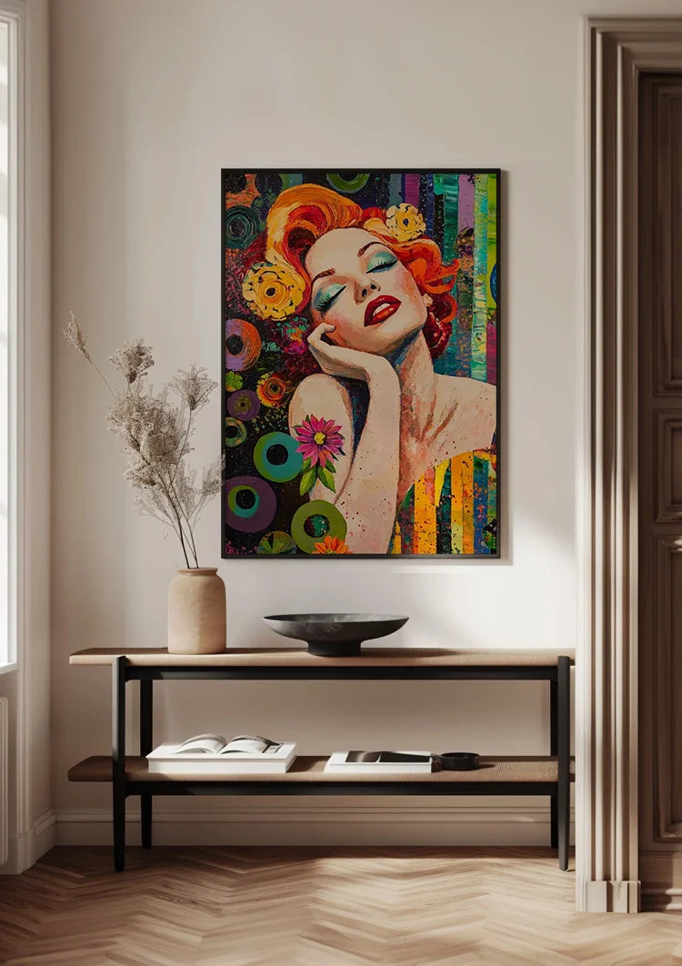 Glamorous Woman With Red Hair Colorful Pop Art Retro Painting