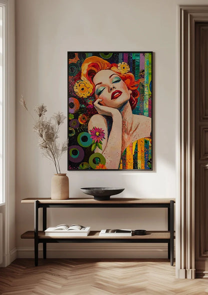 Glamorous Woman With Red Hair Colorful Pop Art Retro Painting