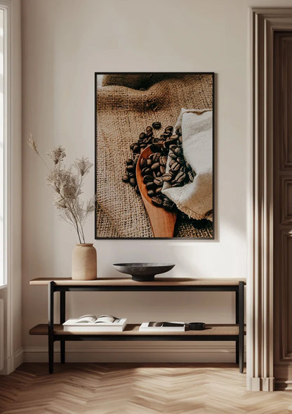Coffee Beans Wooden Spoon Jute Bag Rustic Coffee Painting