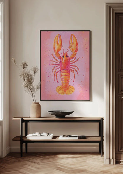 Pink Lobster Orange Cheerful Watercolor Style Pastel Background Painting