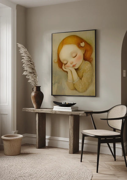 Dreaming Girl With Red Hair Soft Pastel Portrait Painting