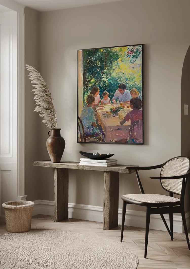 Familie Diner Buiten In Zonlicht Impressionistisch Schilderij