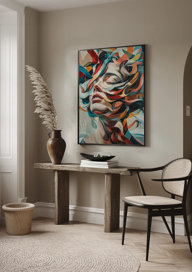 Abstraktes Frauenporträt mit bunten Strömungen Expressionistisches Gemälde