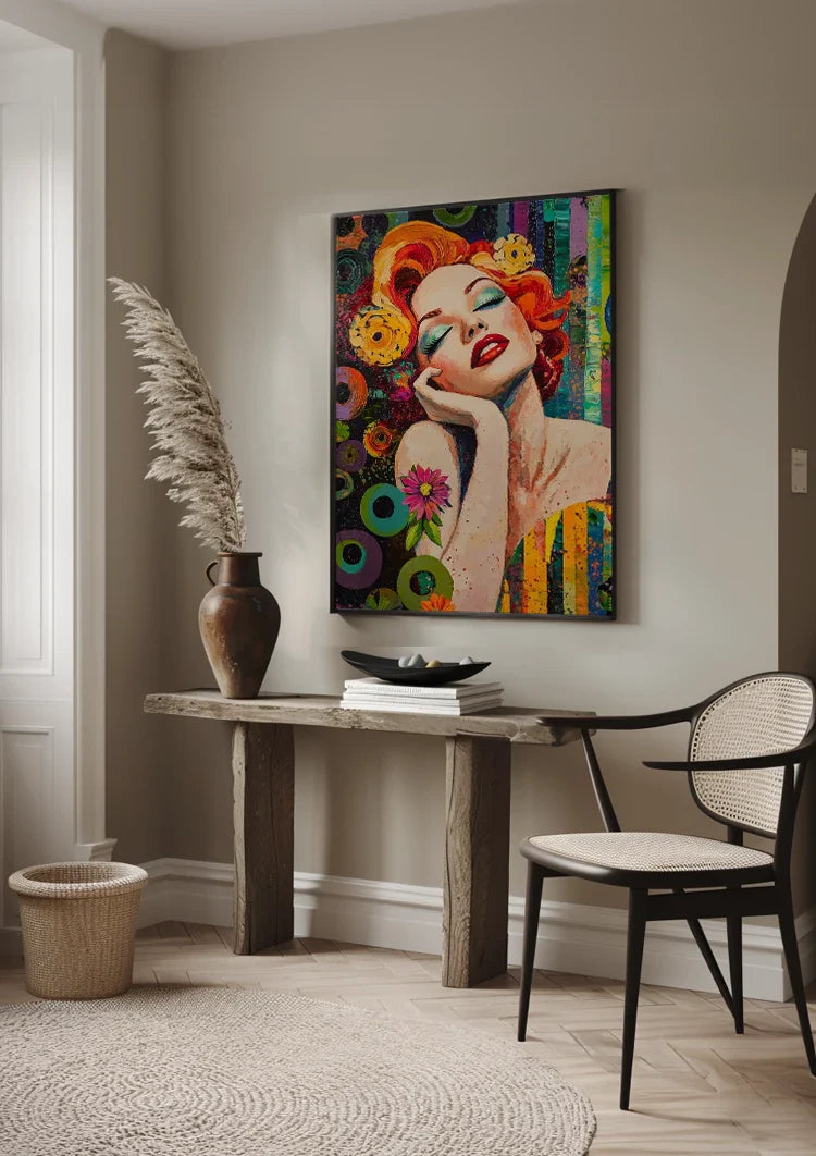 Glamorous Woman With Red Hair Colorful Pop Art Retro Painting