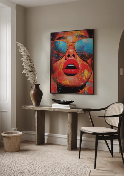 Woman Sunglasses Red Lips Colorful Paint Surreal Pop Art Painting