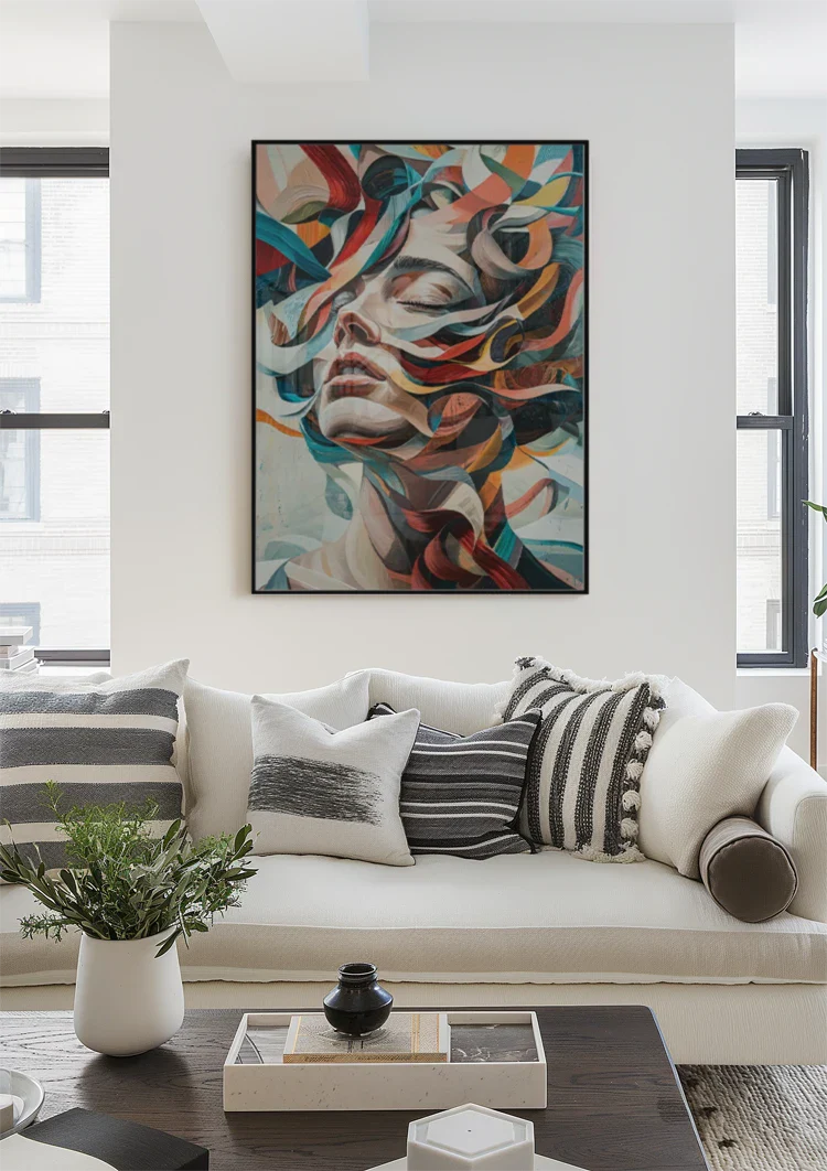 Abstraktes Frauenporträt mit bunten Strömungen Expressionistisches Gemälde