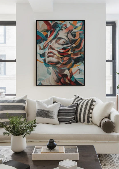 Abstraktes Frauenporträt mit bunten Strömungen Expressionistisches Gemälde