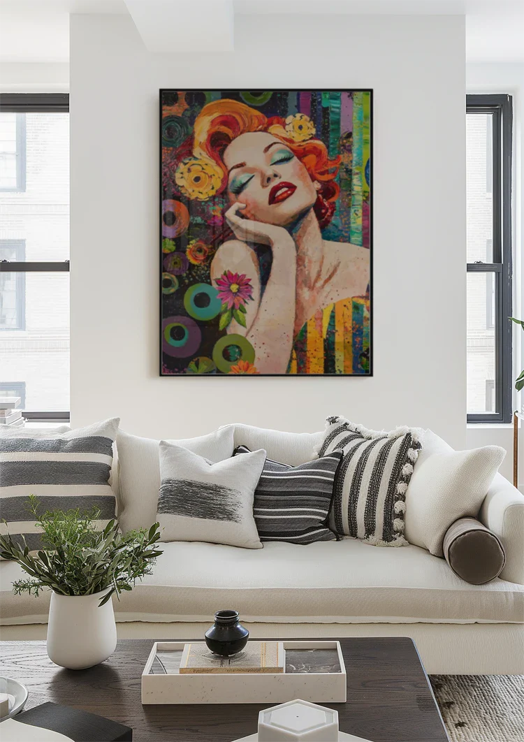Glamorous Woman With Red Hair Colorful Pop Art Retro Painting