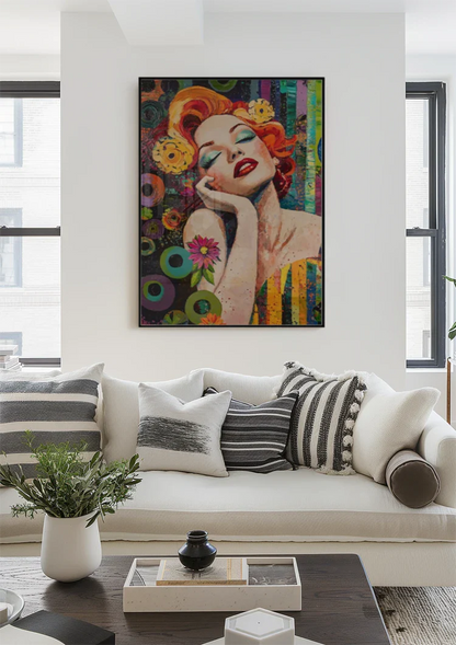 Glamorous Woman With Red Hair Colorful Pop Art Retro Painting