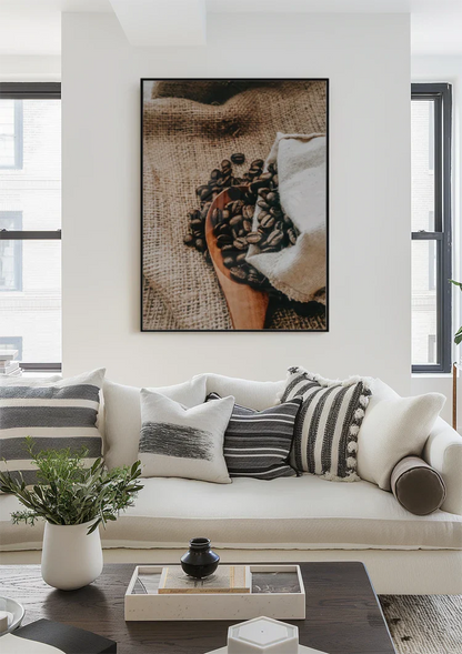 Coffee Beans Wooden Spoon Jute Bag Rustic Coffee Painting