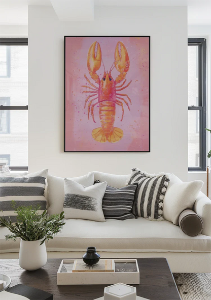 Pink Lobster Orange Cheerful Watercolor Style Pastel Background Painting