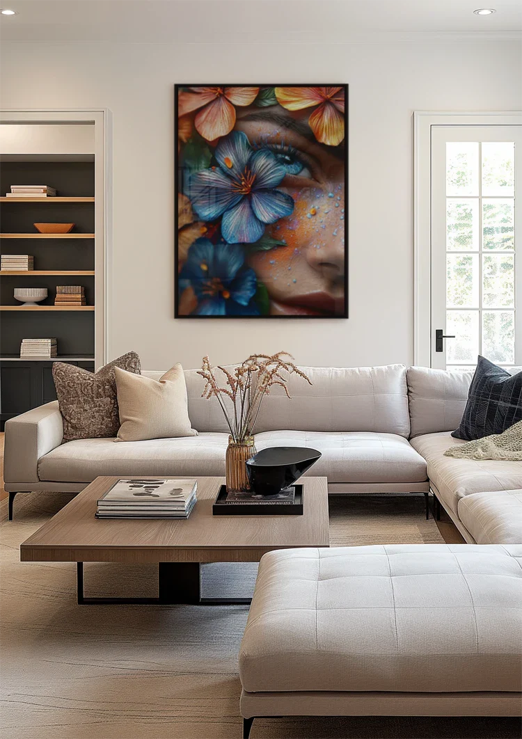 Exotic Female Portrait with Colorful Tropical Flowers Painting