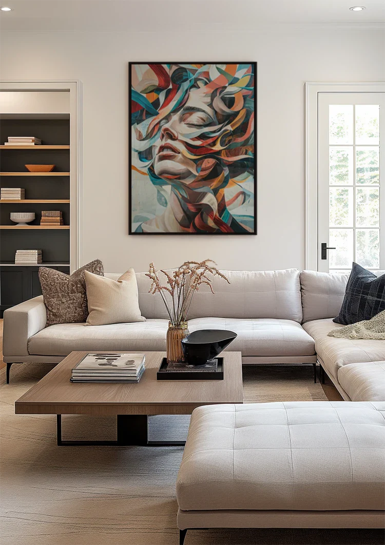 Abstraktes Frauenporträt mit bunten Strömungen Expressionistisches Gemälde